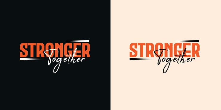 Juntos más fuerte cita motivacional moderna tipografía plantilla de diseño de camiseta