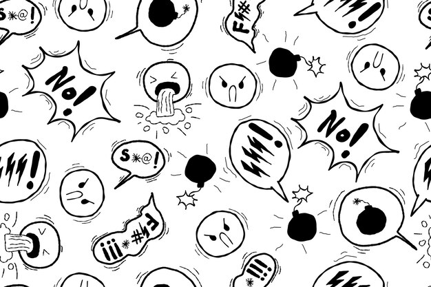 Juro de patrones sin fisuras Doodle dibujado a mano bocadillo de diálogo con palabrotas símbolos Discurso cómico