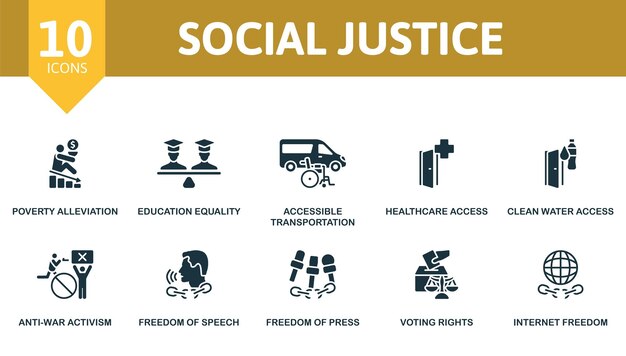 Justicia social conjunto de íconos creativos elementos editables