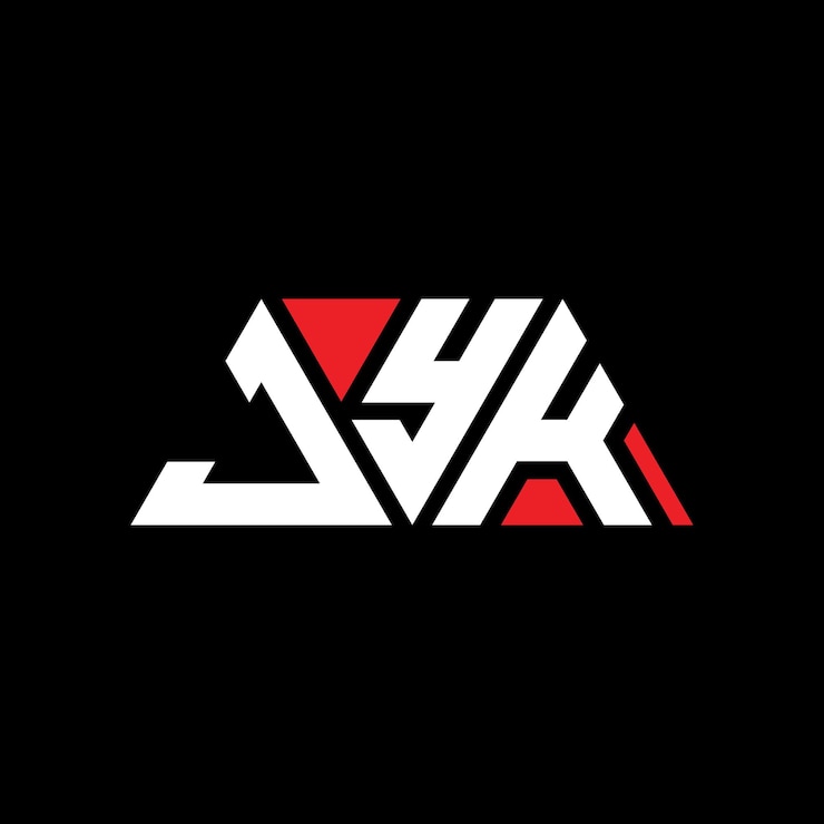 Vector jyk triángulo letra diseño de logotipo con forma de triángulo jyk logotipo triángulo diseño monograma jyk modelo de logotipo vectorial triángulo con color rojo logotipo triangular jyk sencillo elegante y lujoso logotipo jyk