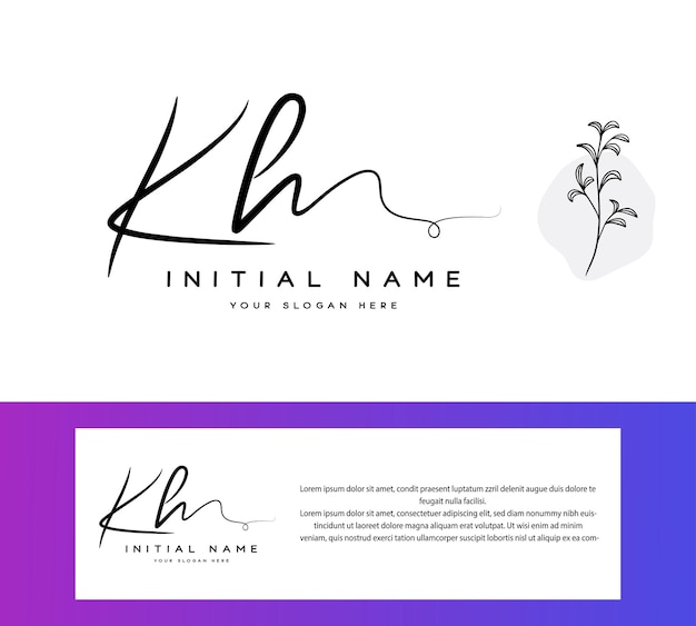 k h kh letra inicial escrita a mano y logotipo de la firma