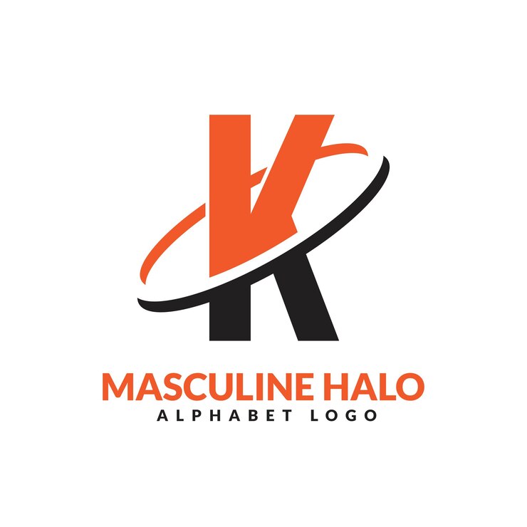 Vector k letra naranja y negro anillo geométrico masculino logo vector icono ilustración