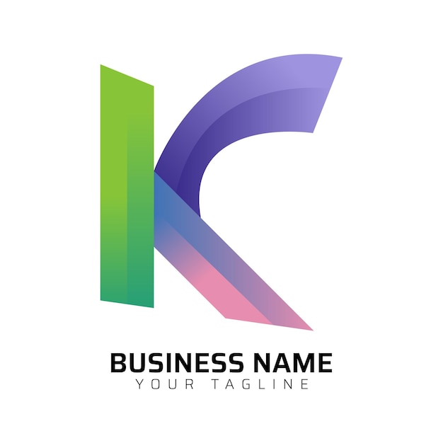 k modelo de diseño de logotipo de letras coloridas en 3D de tipografía premium minimalista moderna y abstracta