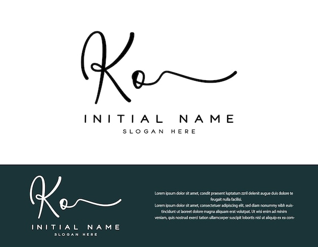 k o ko letra inicial escrita a mano y logotipo de la firma