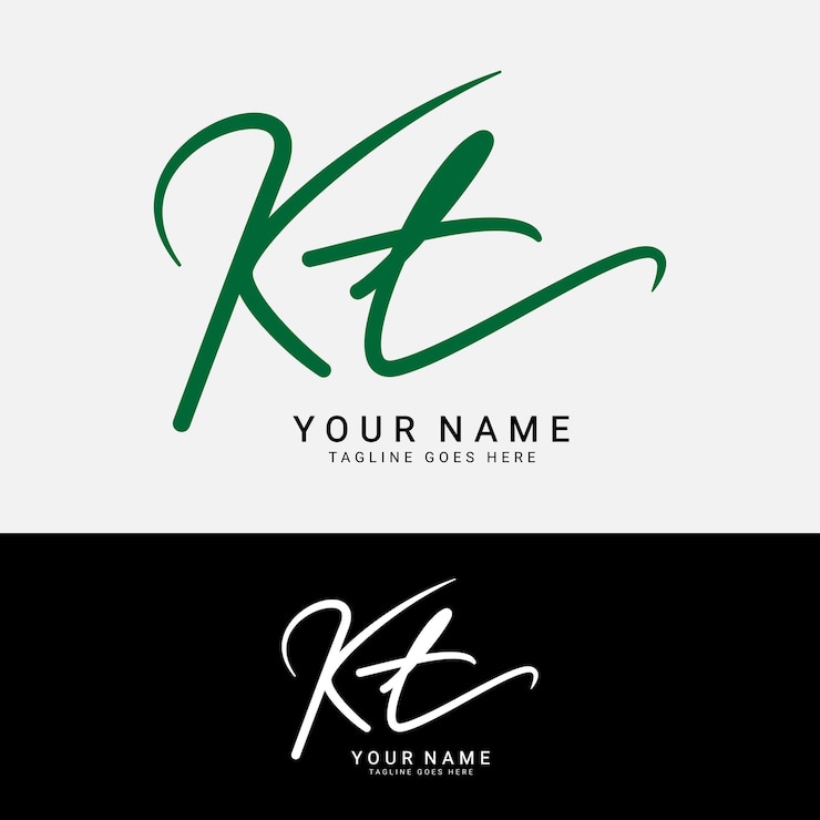 Vector k t kt logotipo de las letras iniciales alfabeto kt logotipo de la firma escrita a mano