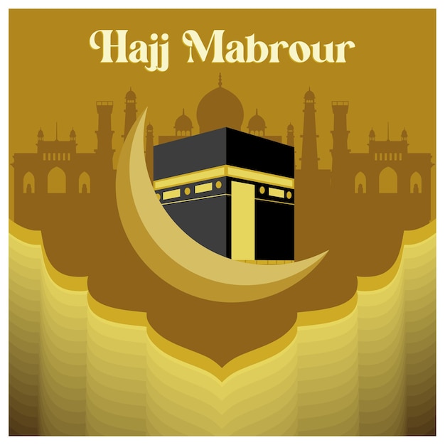 La Kaaba y la Gran Mezquita en La Meca Un lugar sagrado para los musulmanes para las peregrinaciones de Hajj y Umrah Concepto islámico de Hajj Ilustración vectorial plana