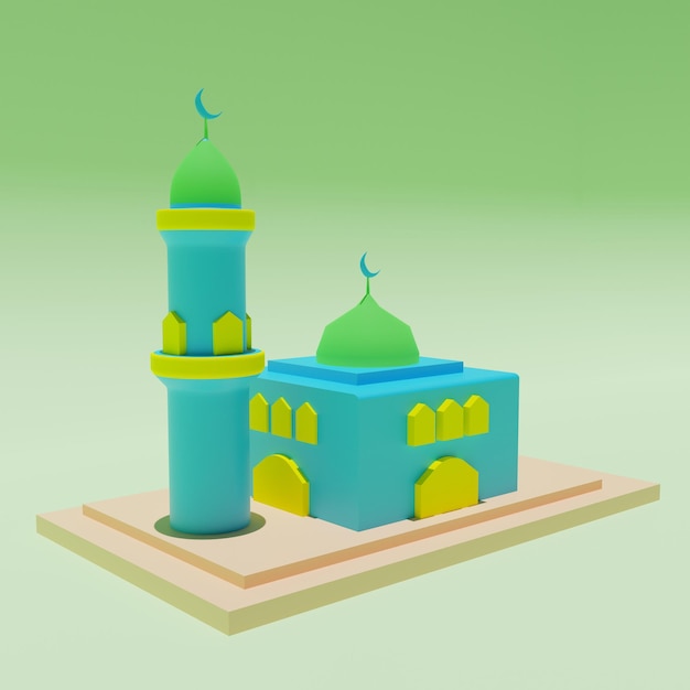 Kabaah alharam y concepto de mezquita Estilo de dibujos animados de objetos 3D realistas