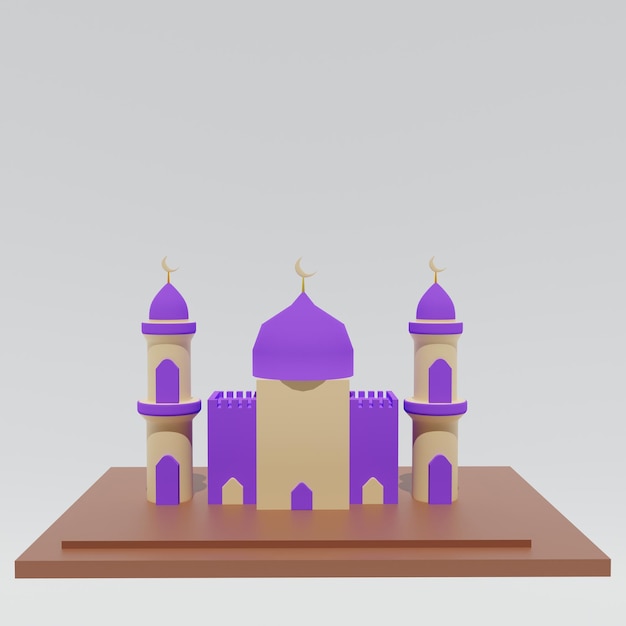 Kabaah alharam y concepto de mezquita Estilo de dibujos animados de objetos 3D realistas