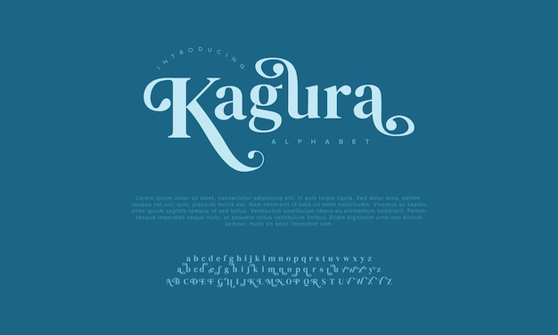 Vector kagura premium lujo elegante alfabeto letras y números tipografía de boda vintage serif clásico