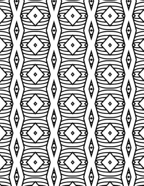 Kaleidoscopio Patrón geométrico Fondo Ilustración repetida Arte lineal en blanco y negro
