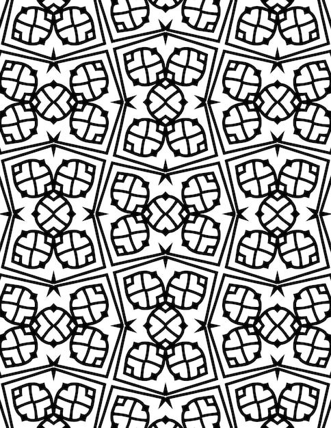 Kaleidoscopio Patrón geométrico Fondo Ilustración repetida Arte lineal en blanco y negro