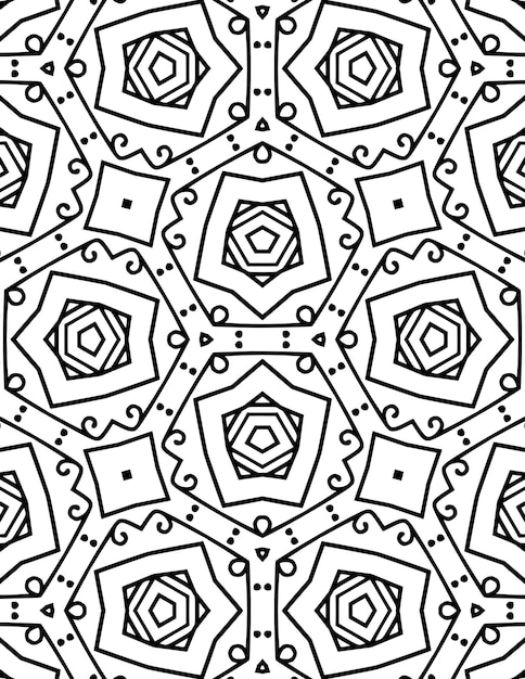 Kaleidoscopio Patrón geométrico Fondo Ilustración repetida Arte lineal en blanco y negro