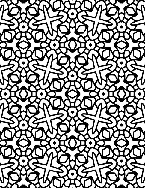 Kaleidoscopio Patrón geométrico Fondo Ilustración repetida Arte lineal en blanco y negro