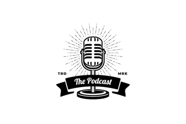 Karaoke de cantante de estación de podcast con micrófono retro. Elemento de diseño de logotipo, etiqueta, emblema, signo.