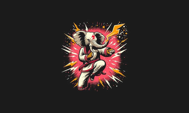 Karate de elefante con diseño de obras de arte de vector de relámpago