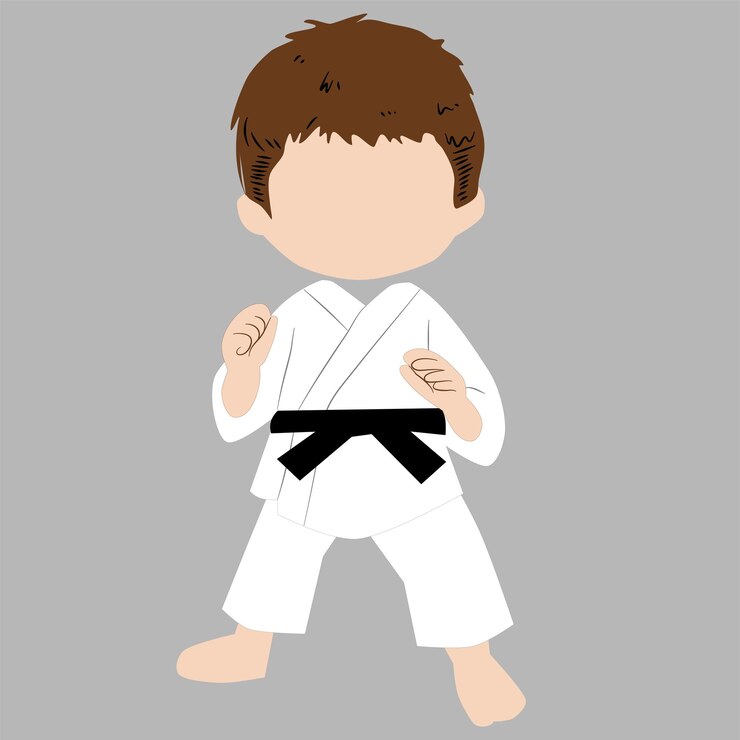 Karate Kid en Gi blanco con cinturón negro
