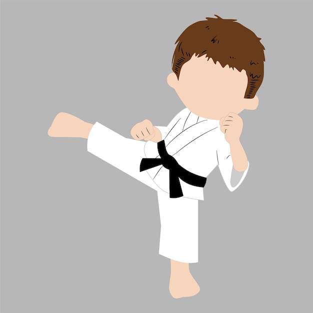 Karate Kid pateando una ilustración de dibujos animados de un niño practicando artes marciales