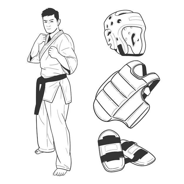 Karate set vector ilustración dibujo a mano