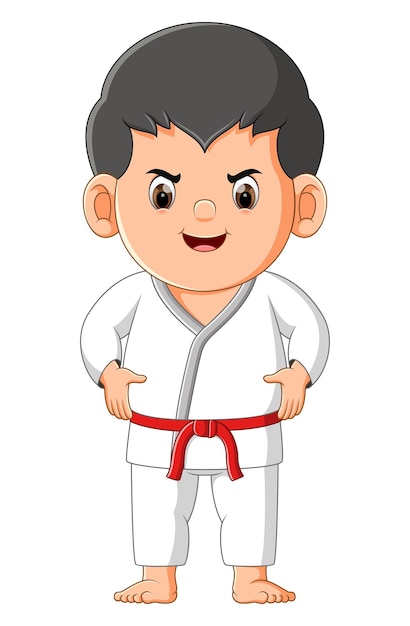 El karateca está listo para vencer al enemigo en la competencia.