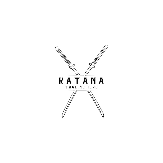 Katana espada logo diseño línea ilustración arte samurai cultura ninja tradicional luchador japonés