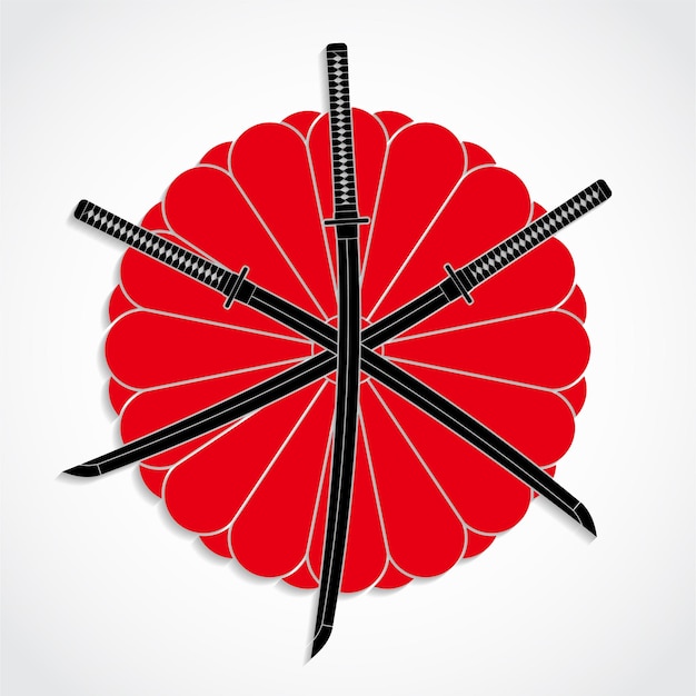 Katanas en el color Japón símbolo floral