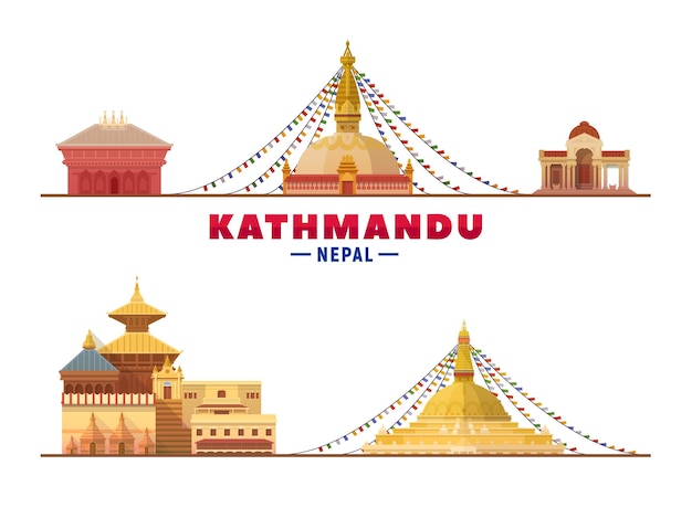 Katmandú Nepal hito superior en fondo blanco Ilustración vectorial Concepto de turismo y viajes de negocios con edificios modernos Imagen para banner o sitio web