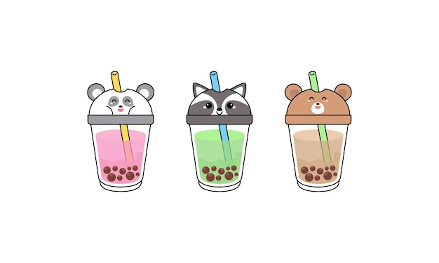 Kawai Cute Bubble Tea con taza de caras de animales