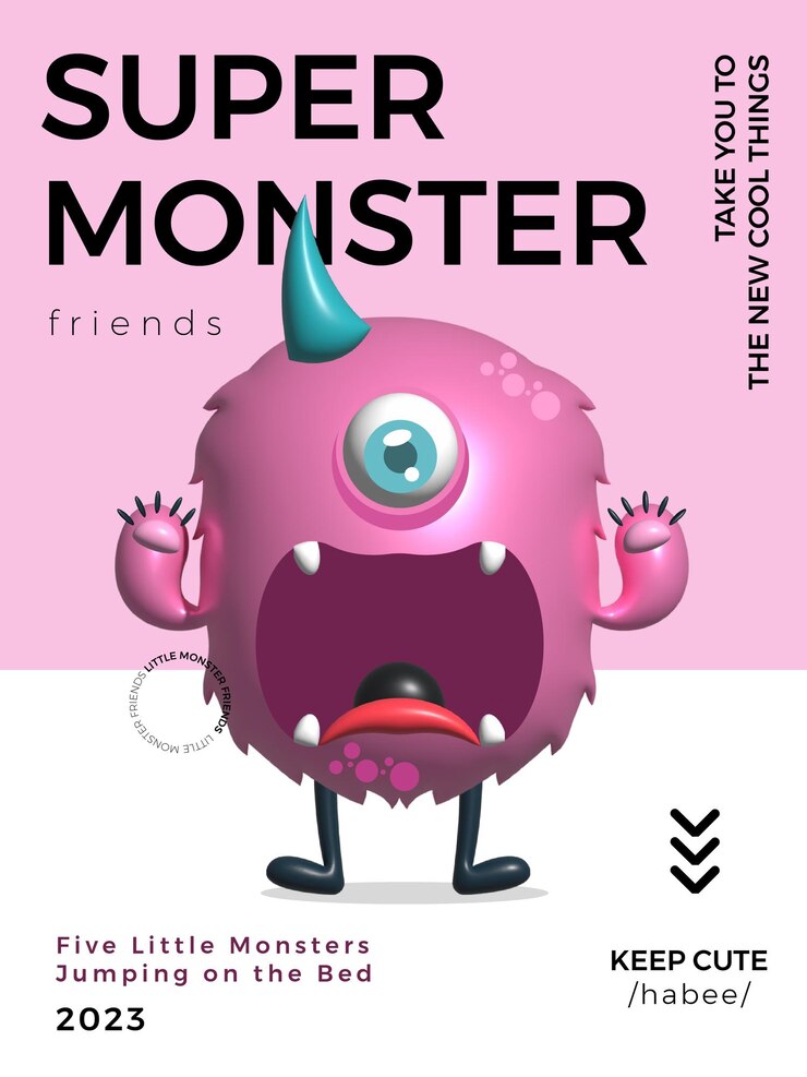 Vector kawaii 3d vector lindo pequeño monstruo amigos rosa