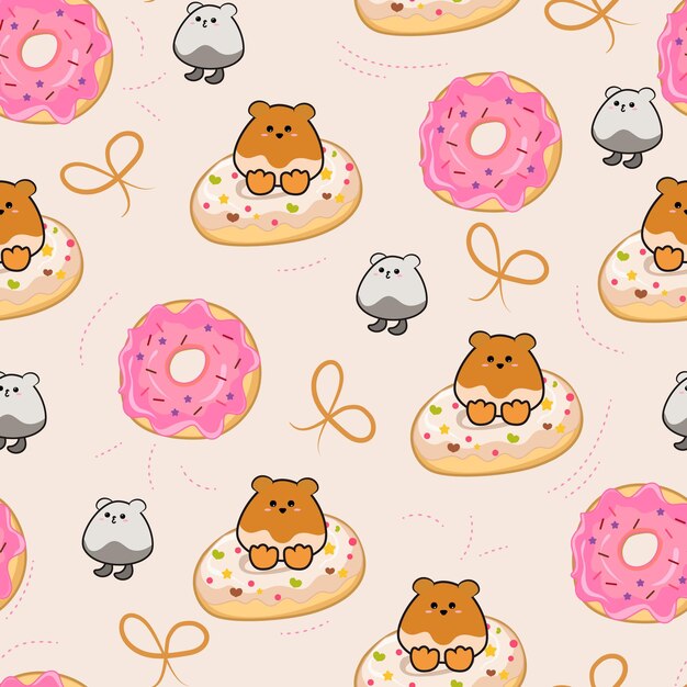 kawaii animales doodle conjunto vector en un patrón