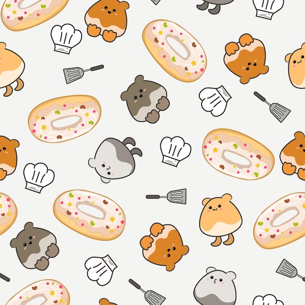 kawaii animales doodle conjunto vector en un patrón