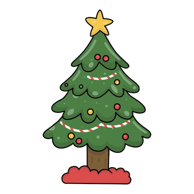 Kawaii árbol de pino de Navidad adornos coloridos icono evento de invierno Navidad invierno o Año Nuevo doo