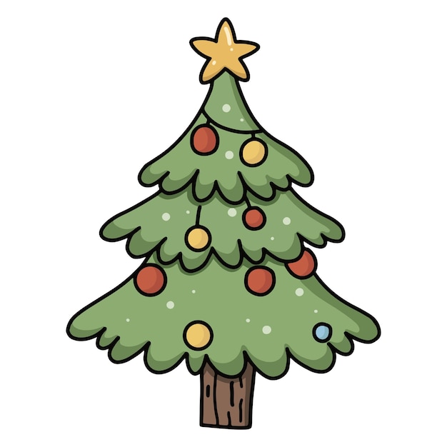 Kawaii árbol de pino de Navidad adornos coloridos icono evento de invierno Navidad invierno o Año Nuevo doo