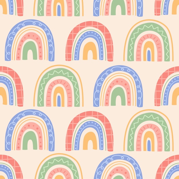 Kawaii arco iris de patrones sin fisuras, forma de colores pastel abstracto lindo