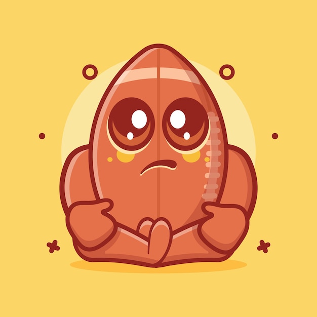 Kawaii balón de rugby personaje mascota con expresión triste dibujos animados aislados en diseño de estilo plano