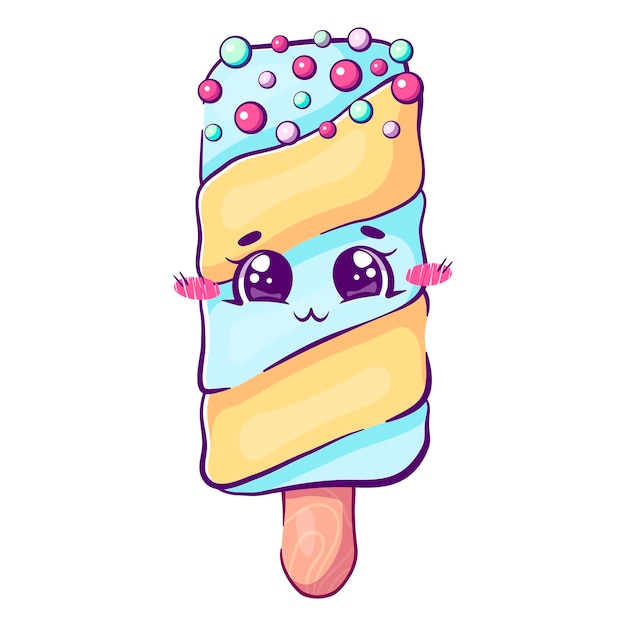 Kawaii cartoon doodle helado en un palo Colores pastel