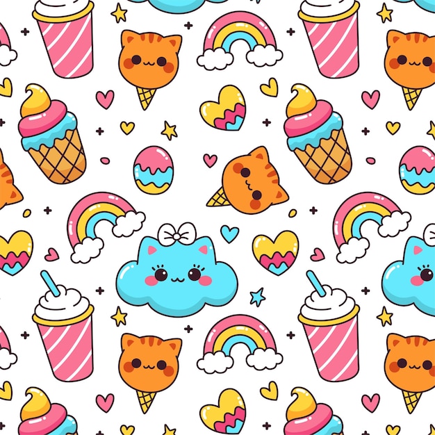 El kawaii colorido y el dibujo de los niños.
