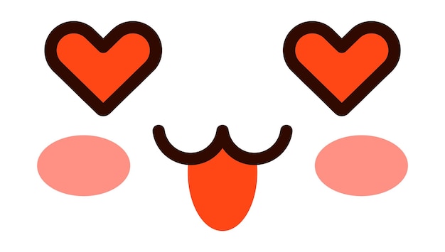 Kawaii corazón ojos expresión lengua fuera rostro aislado en fondo blanco
