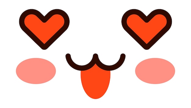 Kawaii corazón ojos expresión lengua fuera rostro aislado en fondo blanco