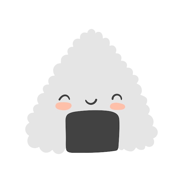 Kawaii Cute Onigiri ilustración vectorial con cara en estilo plano Triángulo de arroz japonés tradicional