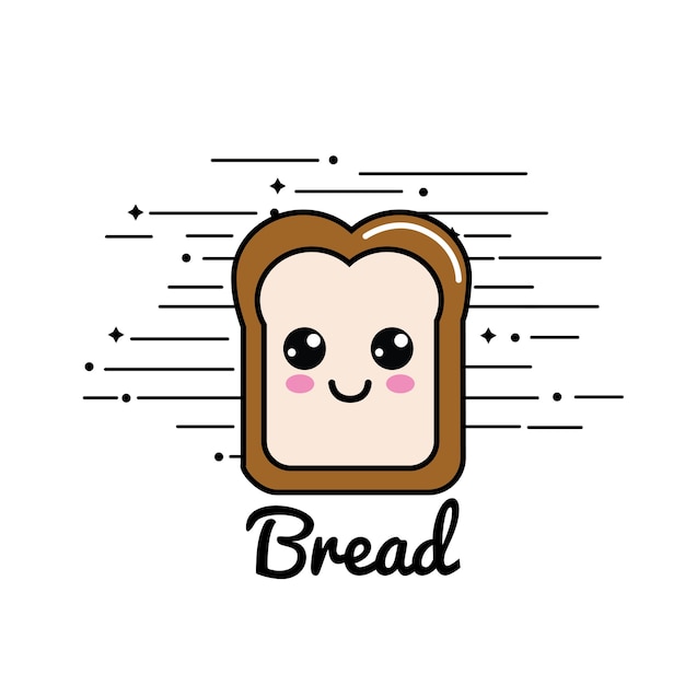 kawaii feliz icono de pan a la mitad