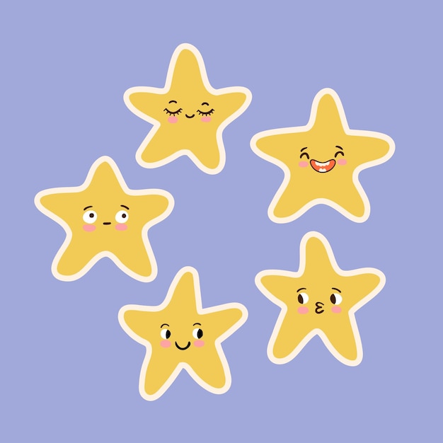kawaii Fluffy stars poster Childish Drawing star Illustration Nursery Art Kids Room Decoration