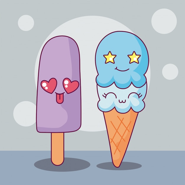 Kawaii helado y dibujos animados de paletas | Vector Premium