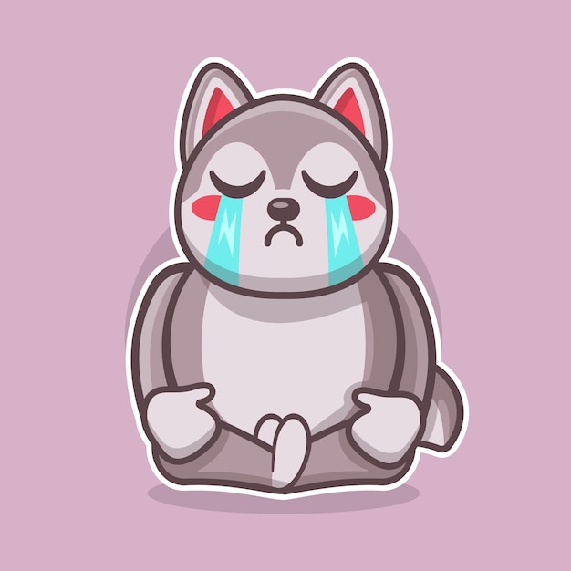 Kawaii husky perro mascota animal con expresión de llanto dibujos animados aislados en diseño de estilo plano