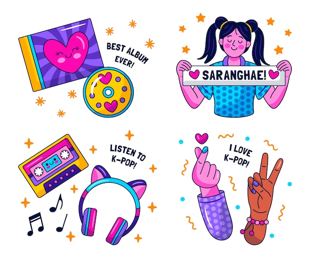 Kawaii kpop stickers set ilustración