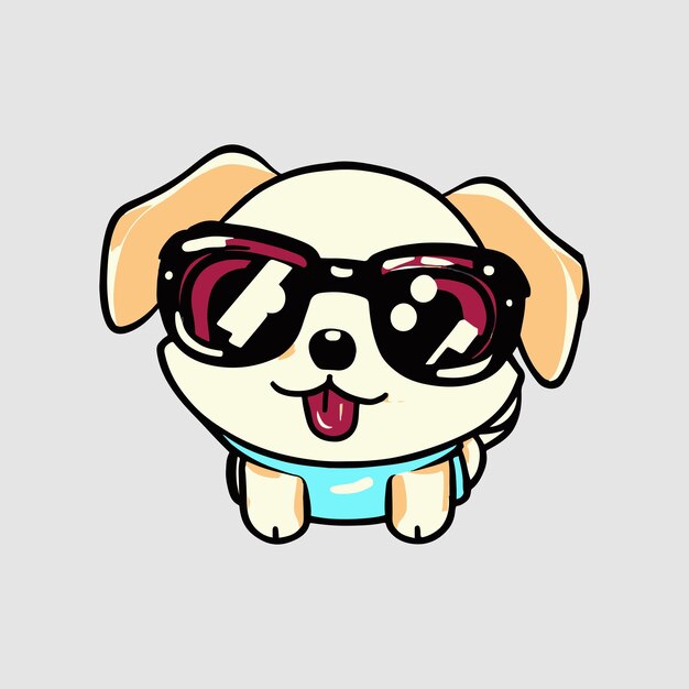 Vector kawaii lindo perro feliz con gafas de sol diseño de camiseta