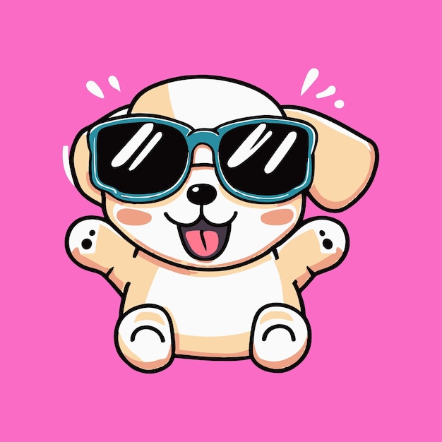 Vector kawaii lindo perro feliz con gafas de sol diseño de camiseta