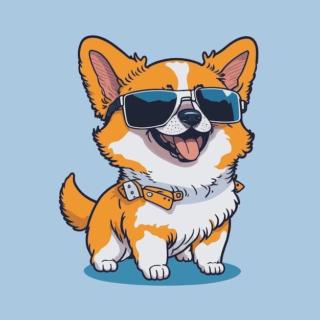 Kawaii lindo perro feliz con todo el cuerpo y usa gafas de sol niño dibujo libro contorno fondo blanco