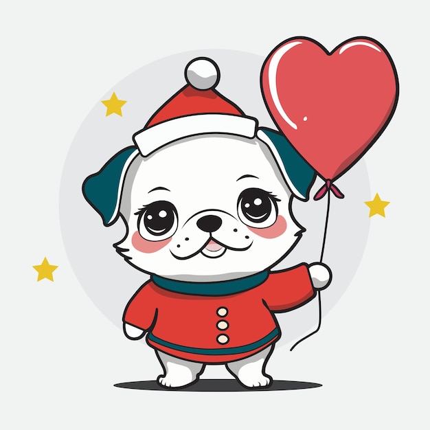 Vector kawaii lindo perro de navidad con un globo