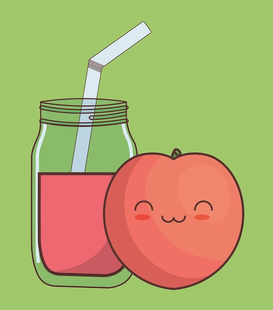 kawaii melocotón y vaso de jugo