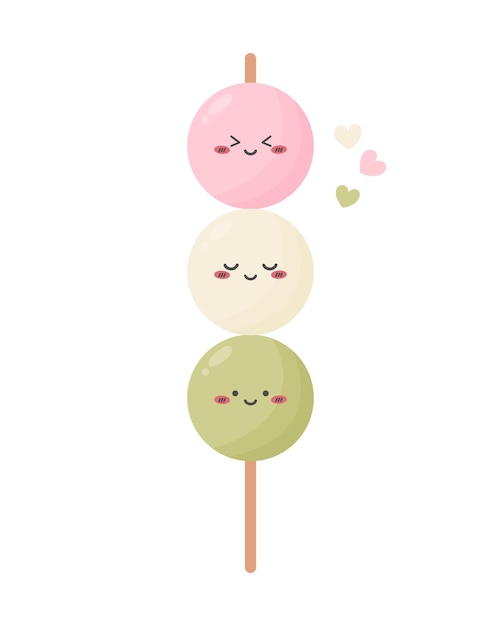 Kawaii mochi dango en un palo Hanami dango pastel de arroz dulce comida wagashi dulce japonesa